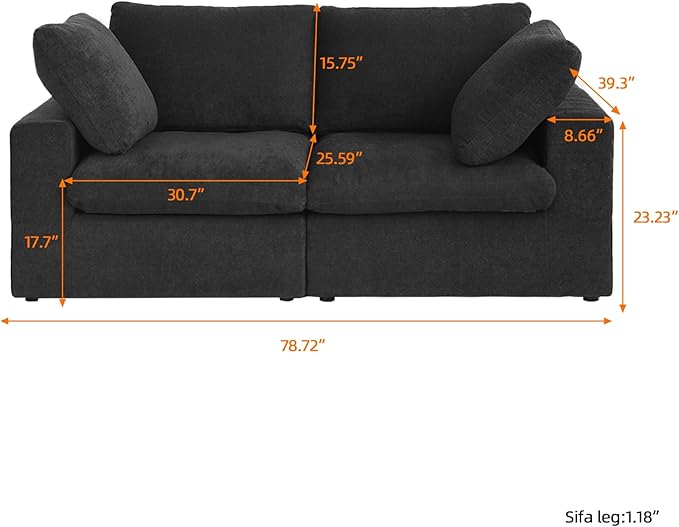Cloud Sectional Couch, Black Modular Sectional Sofa, Modern Comfy Love Seat Sofa, Covers Removable, Convertible Sleeper Couch for Living Room Apartment (Linen Fabric)
