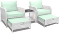 LEVELEVE Balcony Furniture 5 Piece Patio Conversation Set, PE Wicker Rattan Outdoor Lounge Chairs with Soft Cushions 2 Ottoman&Glass Table for Porch, Lawn-Grey Wicker