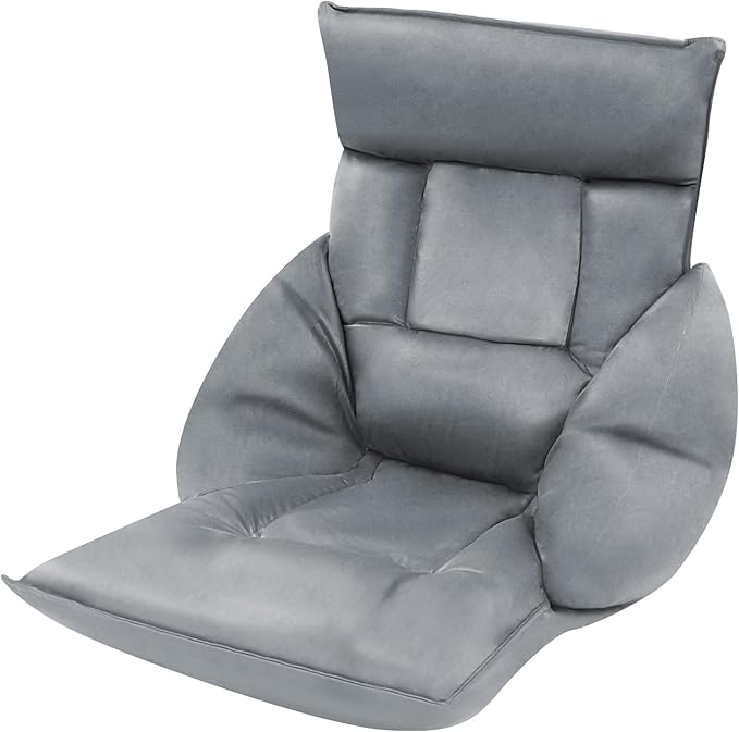 Foldable Floor Lazy Sofa, Adjustable Lazy Sofa Floor Chair with 5-Position Headrest, Grey Ergonomic Foldable Floor Seating with Armrests and Lumbar Support, for Living Room, Bedroom, Office