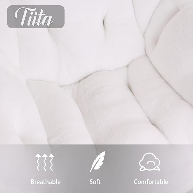 Tiita Lazy Chair with Ottoman, Modern Large Accent Lounge Armchair, Comfy Leisure Sofa Reading Chair with Footrest for Bedroom, Living Room, Dorm Rooms, Garden and Courtyard, Plush White