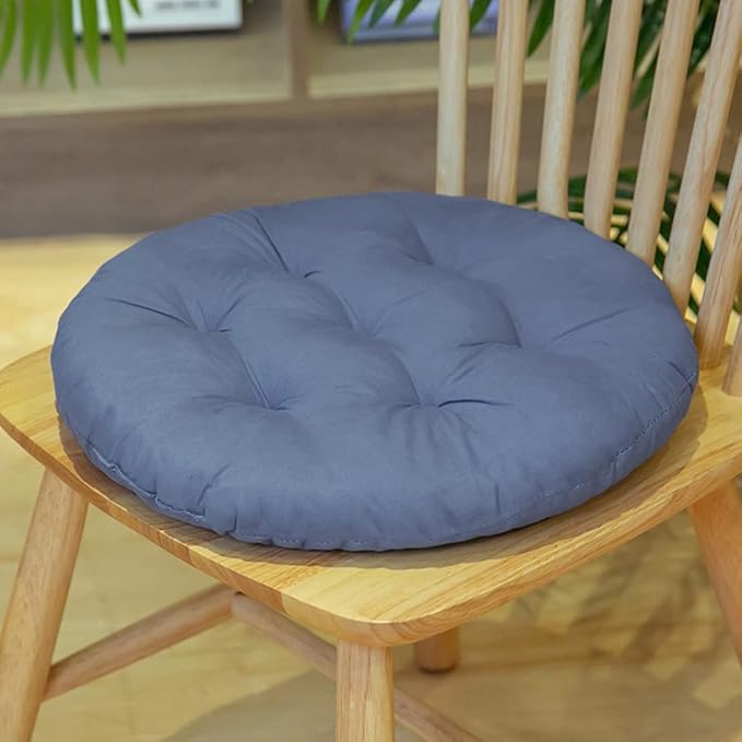 16 Inch Round Chair Seat Pad Thick Tatami Plaid Style Comfortable Floor Seat Cushion Soft Chair Mat for Office Bedroom Living Room Kitchen, Blue Grey