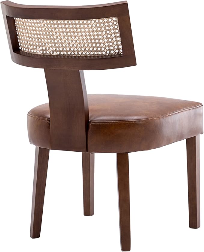 RIVOVA Mid Century Modern Dining Chairs Set of 6 Rattan Kitchen Chairs PU Leather Upholstered Side Chairs, Modern Kitchen Armless Solid Wood Dining Chairs, Brown