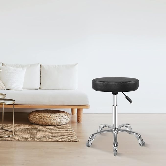 Ainilaily Rolling Stool with Wheels, Heavy Duty Hydraulic Massage Stool for Shop Guitar Lab Tattoo Workbench Medical, Adjustable Swivel Chair (Black)
