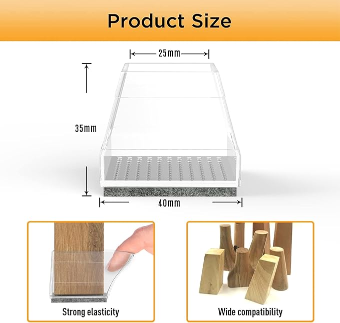 Uukyttrium 16 Pcs Square Silicone Chair Leg Floor Protector, (Clear 1 1/2").