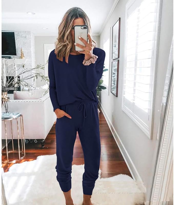 PRETTYGARDEN Women Fall 2 Piece Lounge Outfit Long Sleeve Tops High Waisted Jogger Pants Set Spring Travel Clothes Tracksuit