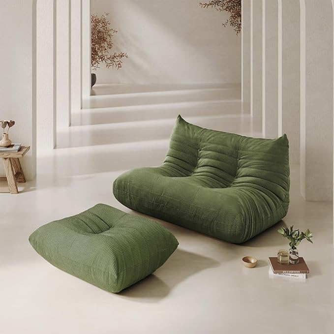 Bean Bag Chair for Adults,Armless Fireside Chair Comfy Corduroy Lazy Floor Sofa,Lounge Chair Lazy Sofa Couch Memory Foam Bean Bag for Living Room, Apartment Office,(Olive Green) 3 Seater