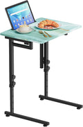Adjustable Height Tv Tray Table,Portable Folding Tv Tray Dinner Snack Trays Table,Small Foldable C-Shaped End Table for Eating,Slide Under Couch Side with Sturdy MDF Top,No Assembly(Sea Blue+Black)