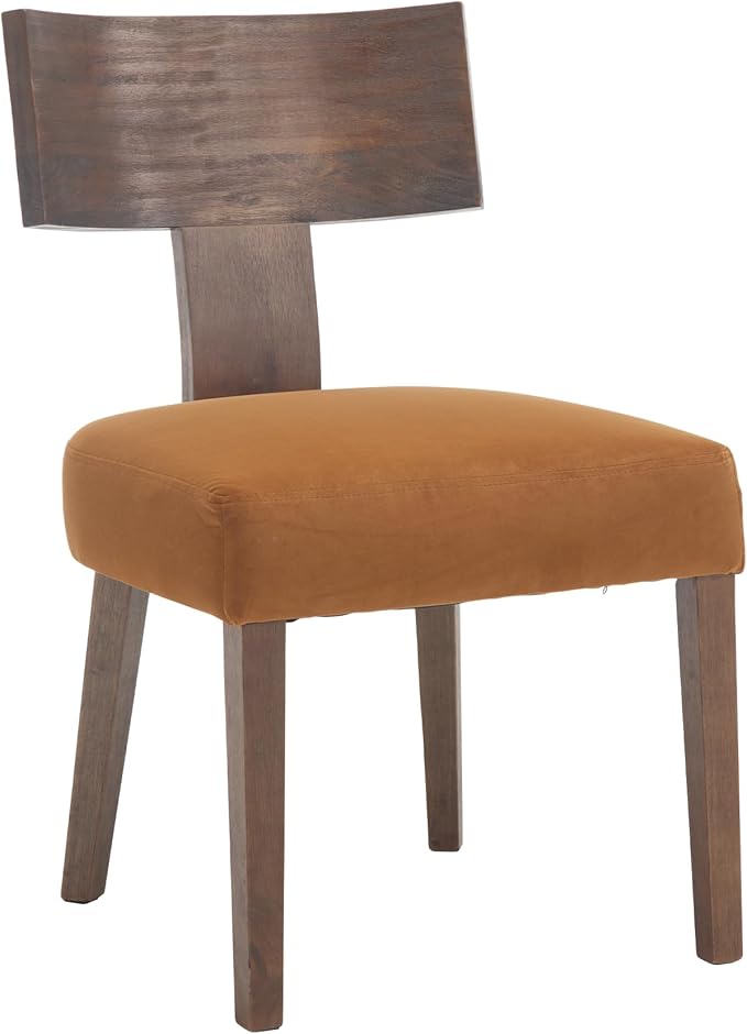 DM Furniture Velvet Dining Room Chairs Set of 6, Mid Century Modern Armless Side Chair with Solid Wood Legs and Curved Backrest for Living Space, Brown
