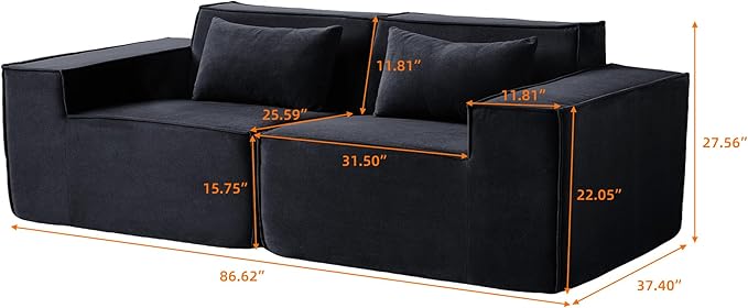 JACH 86.62" Modular Sectional Couch, Huge Plus Love Seat Sofa, Modern Comfy Cloud Sectional Couches, Sofa Furniture for Living Room, Office, Apartment, Black