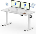 FLEXISPOT EN1 One-Piece Standing Desk with 1-Inch Thick Desktop, 55"x28" Electric Height Adjustable Desk for Home Office & Multi-Device Workstations, White(White Frame)