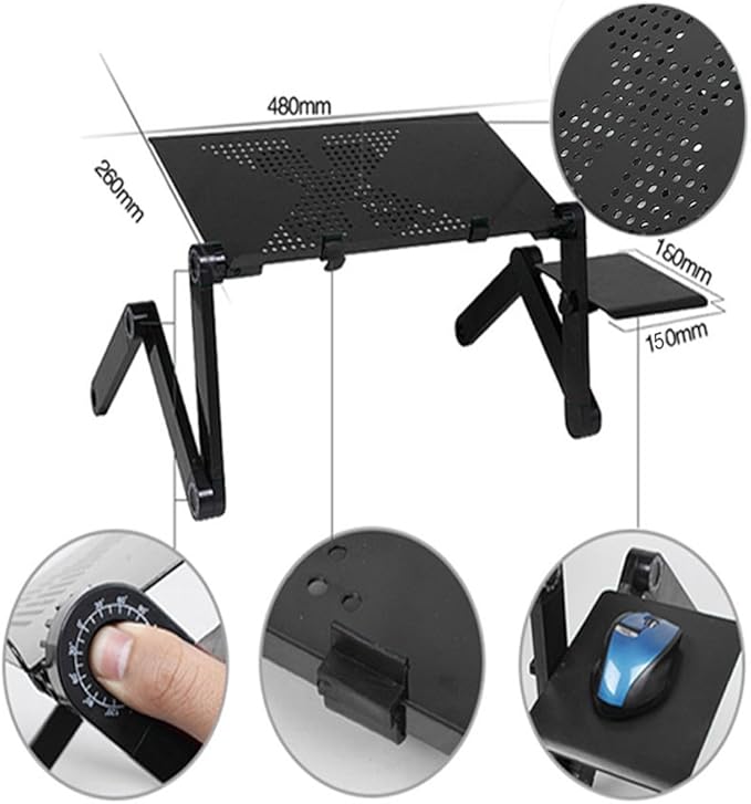 Portable Foldable Laptop Desk for Bed and Couch， Folding Computer Table, Portable Home Use Assembled Folding Table for Working, Reading, Writing, and Breakfast,Black,48 x 26cm