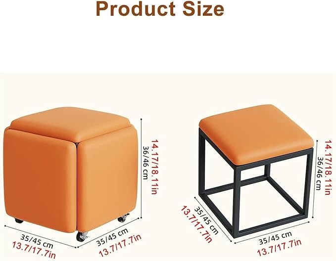 Seating Cube 5 in 1 Stool Stackable Sofa Chair Stool with Swivel Casters Movable Footstool(G,35cm)