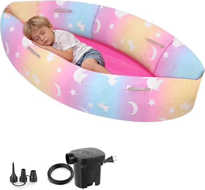 Toggloo Upgraded Sensory Chair for Kids — 60"Sensory Pod Sitting for Autistic Children, Peapod Canoe, Inflatable Peapod for Children, ADHD Sensory Pea Pod with Electric Air Pump,Colorful