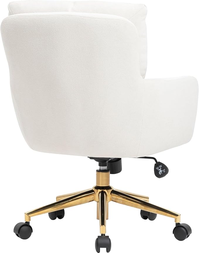 BALIAA Flannel Office Chair Vanity Chair Comfy Home Office Desk Chairs with Lumbar Support, Modern Plush Fabric Desk Gold Legs Swivel Task for Home Office Bedroom Study White Upgraded Version
