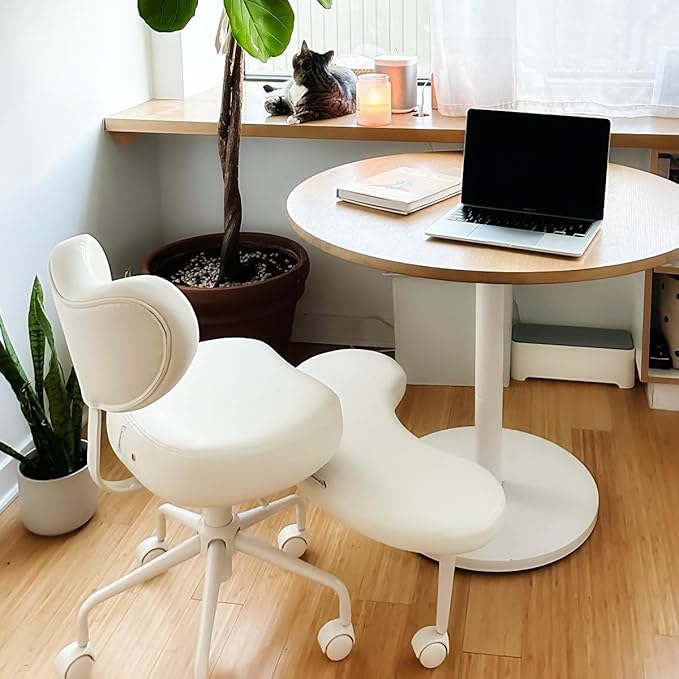 Pipersong Meditation Chair Plus, Cross Legged Chair with Wheels, ADHD Chair, Criss Cross Desk Chair with Lumbar Support and Adjustable Stool, Flexible Design for Fidgety Sitters, Ivory