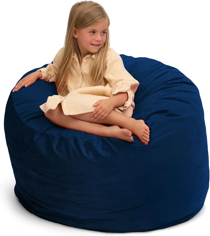 ULTIMATE SACK 3000 3-Foot Bean Bag Chair, Navy Suede Cover – Oversized Foam Lounger, Floor Seat, Small Sofa, or Couch Bed for Living Area, Gaming Room, or Reading Lounge