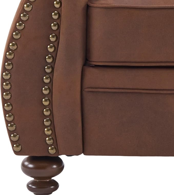 Couchus Mid-Century Vintage Sofa Couches with Rivet Design,3-Seater Sofa,Removable Sofa Cover Upholstered Cushions and Solid Wood Frame (Caramel, 3-Seater)