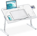 Laptop Bed Tray Table, Adjustable Sturdy Laptop Stand for Bed with Premium Materials, Folding Portable Lap Desk with Drawer for Writing Working Reading Eating Couch Floor (Marble, 23.6"×14")