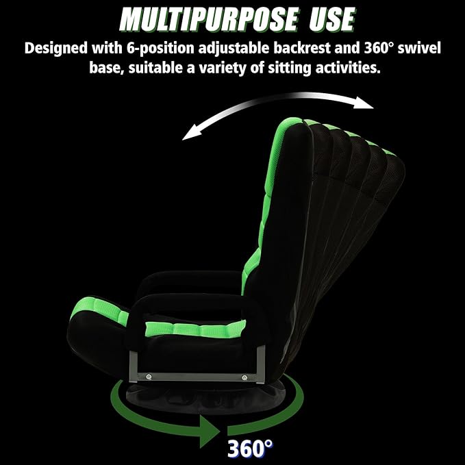 ACIPENSER Swivel Gaming Chair Multipurpose Floor Gaming Chair for Playing Video Games, TV, Reading w/Armrest Lumbar Support & 6 Adjustable Postion Backrest for Adults & Kids,Green