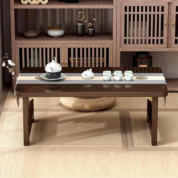 Japanese Folding Floor Table Foldable Coffee Tables Wood Low Tables Versatile for Sitting Dining Table Tea Tatami Desk No Assembly Unique (39.4 * 19.7 * 11.8 inch)