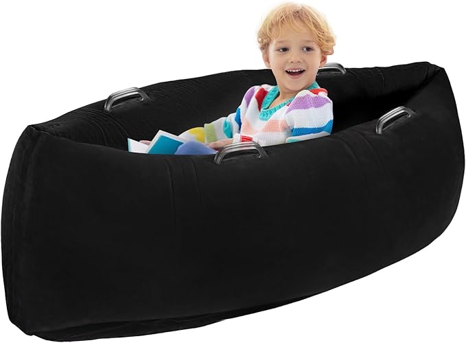 Toggloo Sensory Chair for Kids — 60 inch Comfy Peapod Sensory Chair for Kids Reading Corner, Inflatable Peapod Canoe for Children, ADHD Sensory Pea Pod — Includes Air Pump, Black
