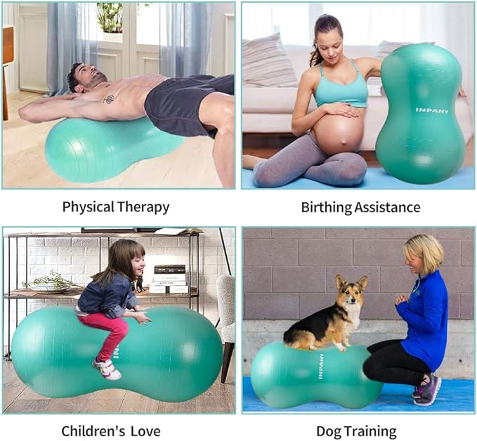 INPANY Peanut Ball - Anti Burst Exercise Ball for Labor Birthing, Physical Therapy for Kids, Core Strength, Flexible Seating, Home & Gym Fintness, Sensory Chair Wiggle Seat for Boys and Girls