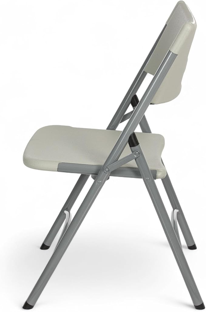 OEF Furnishings OEF600 Series High Back Folding Chairs, Blow-Molded Polyethylene Commercial-Grade Seating for Indoor and Outdoor Use, 500 lb Weight Capacity, 4-Pack (Light Gray)