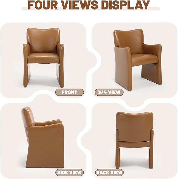 CIMOTA Brown Faux Leather Dining Chairs Set of 6, Upholstered Accent Chairs with Arms/Wood Legs, Comfortable Kitchen Chairs for Living/Reception/Dining Room