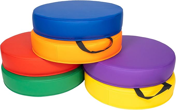 Schooled Cushioned Floor Seats - Set of 6 Round Spot Markers for Early Childhood Floor Time - Flexible Seating