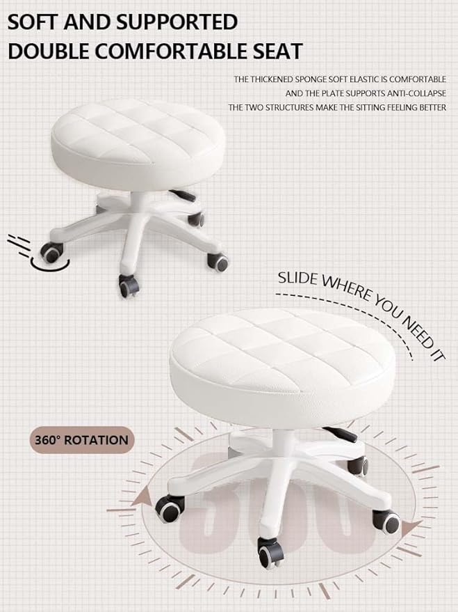 HDHNBA Small Chair Round Rolling Stool with Wheels PU Leather Height Adjustable Swivel Drafting Work SPA Salon Stools Home Office Chair,4 Pack