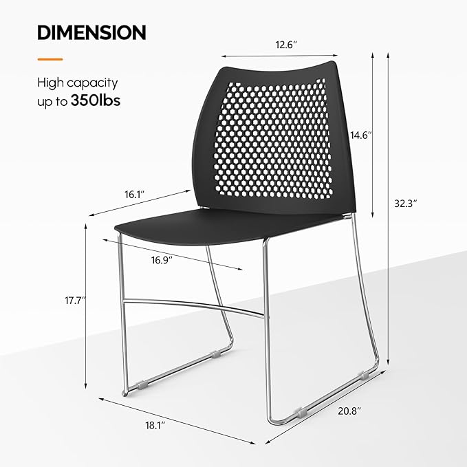 VINGLI Stacking Chairs Set of 5 Stackable Office Chairs with Metal Sled Base, Ergonomic Plastic Seat & Holes Back, Stacking Chairs for Waiting Room Break Room Banquet Guest, Black