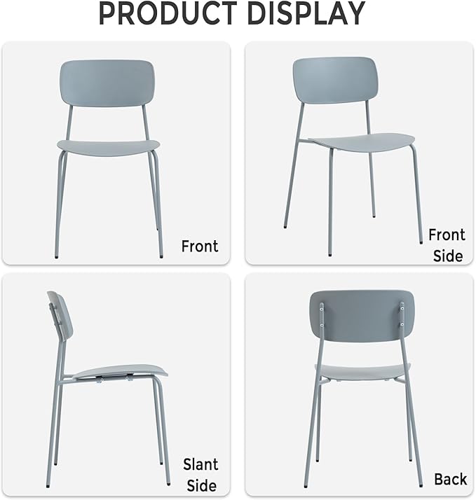 Sidanli Stacking Chairs Set of 4, Office Guest Chairs with Metal Legs, Stacking Office Chairs for Conference Reception Church Lobby, Capacity 300lbs, Gray