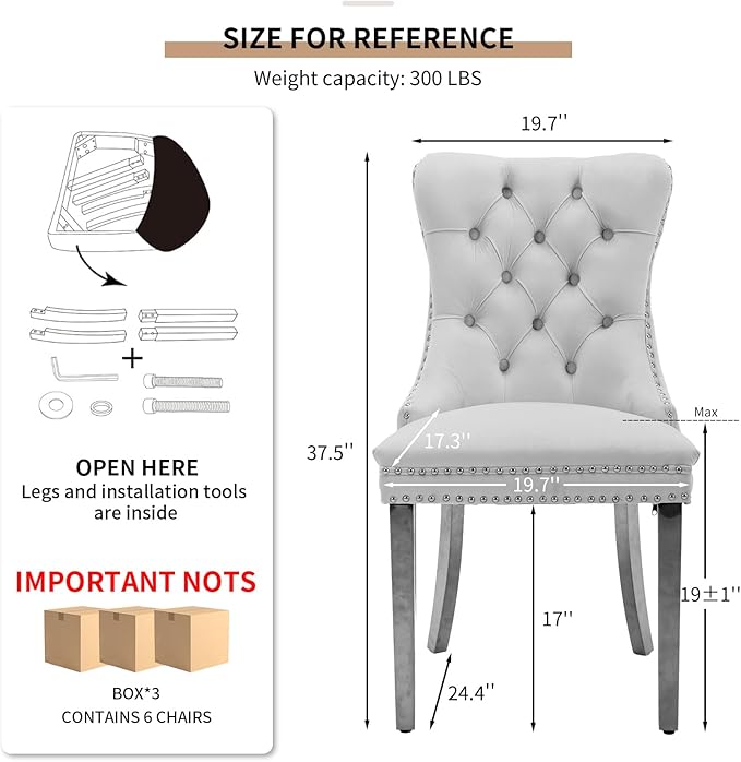 YeahFurn Modern Dining Chairs Set of 6, Tufted Upholstered Dining Room Chairs with Nailhead, PU Leather Front & Velvet Back, Solid Wood Legs, Kitchen Chairs, Sillas de Comedor (Black & Orange)