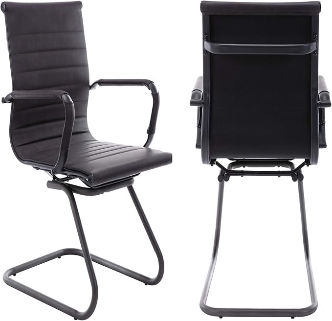 DM Furniture Office Reception Chairs No Wheels Leather Conference Chairs Back Support Guest Chair, Set of 2 (Vintage Charcoal)