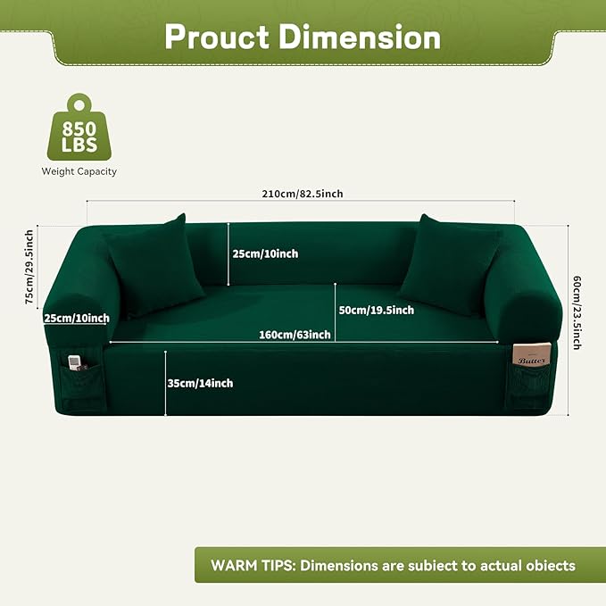 GJQ 3 Seater Boneless Couches for Living Room,Corduroy Couch with 2 Pillows & Storage,Memory Foam Couch in a Box,Compressed Floor Sofa with Armrests,No Assembly Required Cloud Sofa,Green