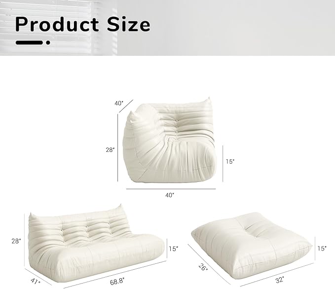 Comfy Lazy Floor Sofa Couch,Soft Armless Chair,Corner Faux Leather Lounge Chair,Corner Relax Sofa Couch for Living Room Bedroom,Salon Office,Adults(Corner+3P+Ottoman)