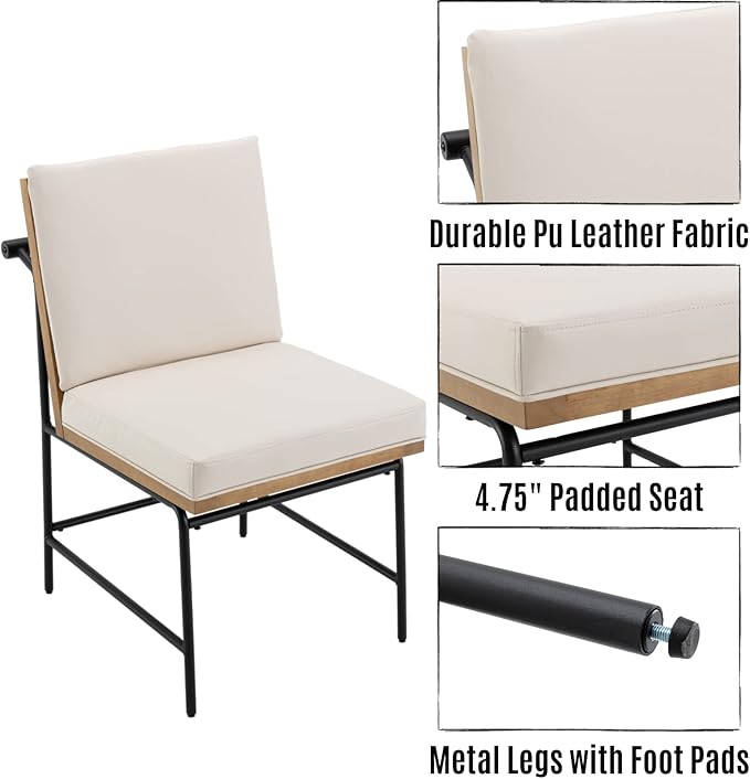 LukeAlon Mid Century PU Leather Dining Chairs Set of 4, Upholstered Square Back Kitchen Chairs with Metal Legs Armless Parsons Chairs with Wood Frame for Dining Room Reception Room, Beige
