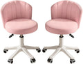 Small Round Rolling Desk Chair Armless Comfy Vanity Computer Chair with Low Backrest PU Leather Height Adjustable Swivel Work Spa Chair