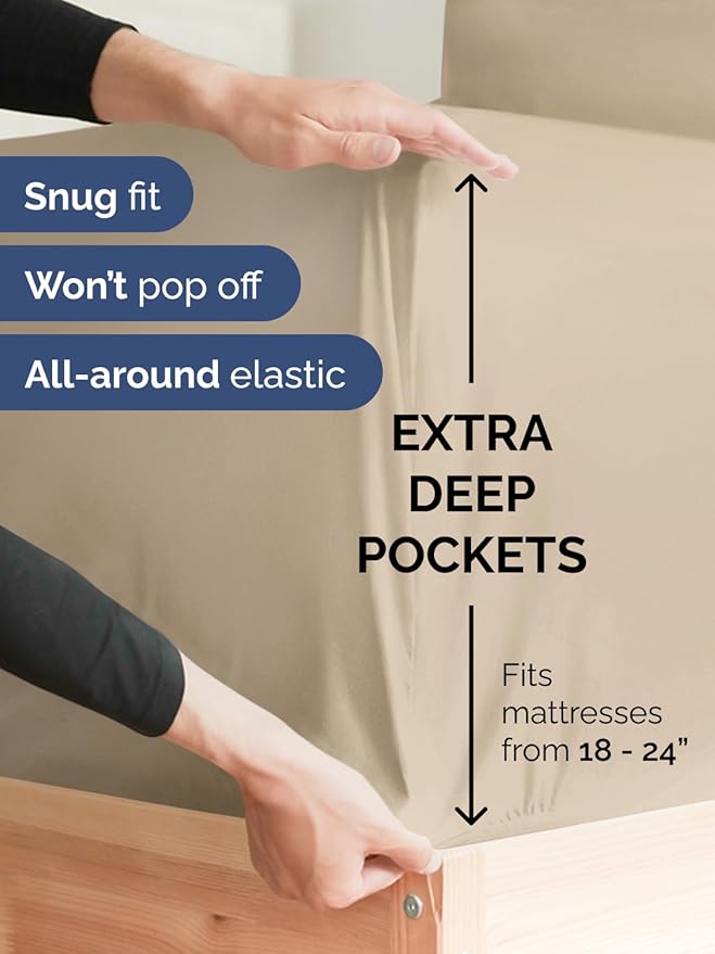 Extra Deep Pocket Queen Sheet Set - 4 Piece Breathable & Cooling Bed Sheets - Hotel Luxury Sheet Set - Ultra Soft, Wrinkle Free & Comfy - Easily Fits Extra Deep Mattresses - Deep Pocket Cream Sheets