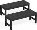 SERWALL 47 Inches Outdoor Bench Set of 2, All Weather HDPE Backless Bench with Wood Grain Texture for Garden Porch and Park, Curved Bench Seat for Comfort, Black