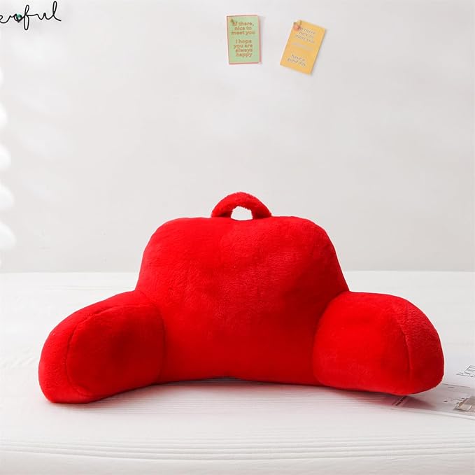 Aimuan Reading Pillow Bed Rest Wedge Adult Backrest Pillow with Arms Back Support for Sitting Up in Bed Cushion Incline Rest Sleeping Snoring Pillow,Red Standard