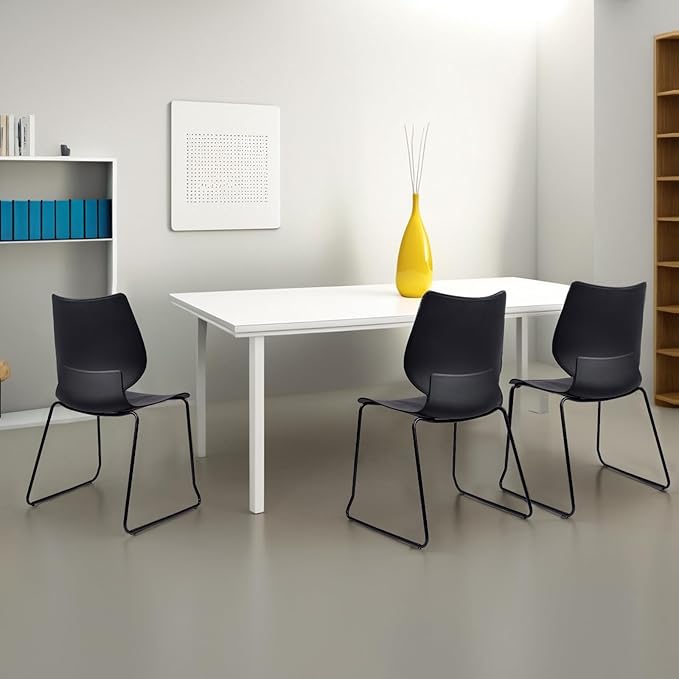Stacking Chairs, Stackable Waiting Room Chairs, Conference Chair with Back & Church Chairs No Wheels with Metal Legs, Suitable for Offices Conference Training Waiting Room Set of 4, Black
