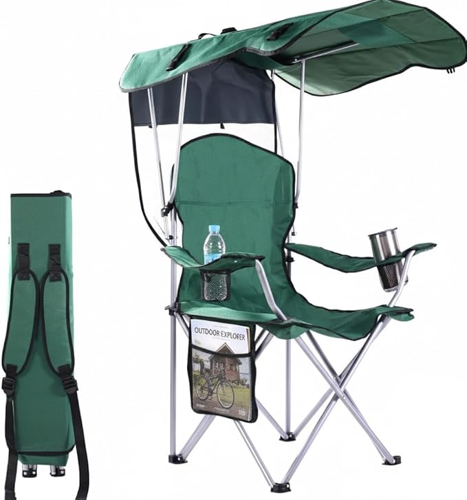 CozyBox Portable Folding Camping Chairs with Canopy Shade, Beach Chair for Adults, Durable Weather Resistant 600D Oxford Cloth, Camping Chair with Canopy for Outdoors [Green]
