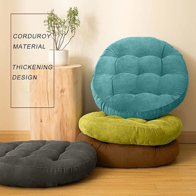 Gfobip Meditation Floor Pillow Set of 2 Large Round Floor Cushions for Adults Tufted Corduroy Floor Seat Pillows Cushion for Living Room,Grass Green 16.5" Lx16.5 Wx3 H