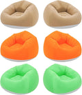 6 Pcs Bean Bag Chairs for Adults, Inflatable Chairs with Foot Pump, Folding Blow Up Couch, Flocking Portable Lazy Sofa for Movie Night, Living Room, Camping, 220 lbs Load Capacity (Brown+Green+Orange)