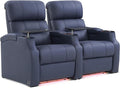 Weilianda Home Theater Seating, Top Grain Leather Sectional Seats Recliner Chair, Zero Gravity Reclining Sofa with Power Headrest 7 Colors Ambient Lighting USB C Charge Row of 2 Blue