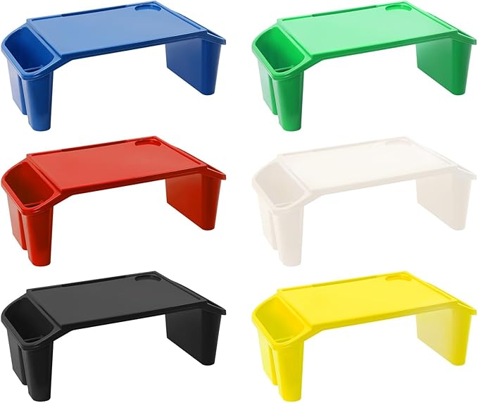 6 Pcs Kids Lap Desk Tray, Plastic Breakfast Lap Desk Trays with Storage Slots, Portable Stackable Lap Tray Tables for Writing Drawing Classroom, 19.69" L x 9.84" W x 7.1" H (Multi-Color Style 1)