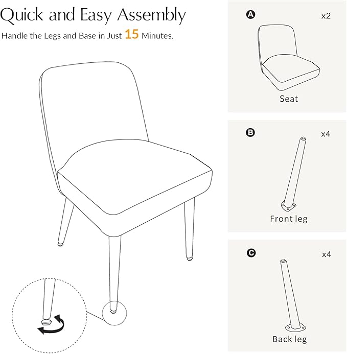 HULALA HOME Modern Dining Chairs Set of 2，White Fully Chenille Upholstered Dining Room Chairs Set with Foot Peg, Wood Frame, Armless Kitchen Accent Chairs for Living Room Bedroom Reception - Ivory