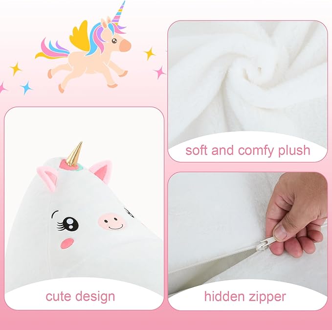 COMAX Unicorn Bean Bag Chairs for Kids 8-12, Large Kid Beanbag Chair with Filler, Big Toddler Lounge Bean Chair, Children Lazy Floor Lounger for Girls Boys, White