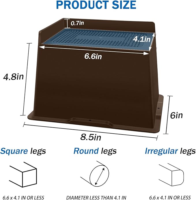 ANNKUT Bed Risers 5 Inch Heavy Duty,Oversized Couch Risers, Extra Wide Furniture Risers for Sofa Table Desk Headboard Chair Lifting,Rectangle Risering Blocks Support 6000 lbs(4 Pack Brown)